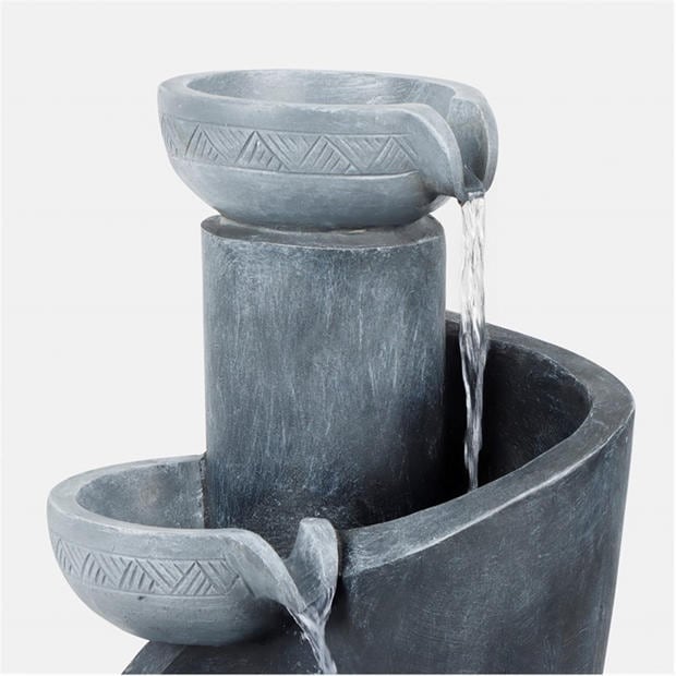 Grey - Streetwize - Solar Water Feature with Battery Backup - Tiered Slate-Effect Cascade