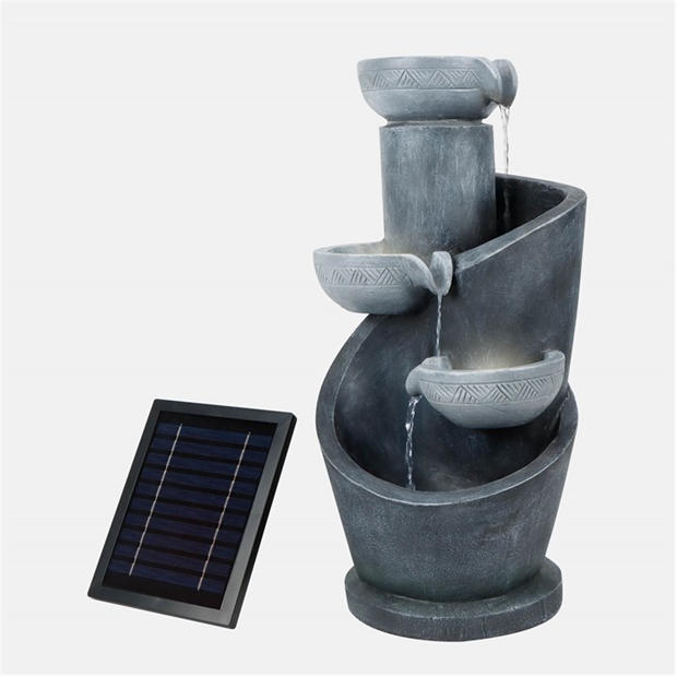 Grey - Streetwize - Solar Water Feature with Battery Backup - Tiered Slate-Effect Cascade