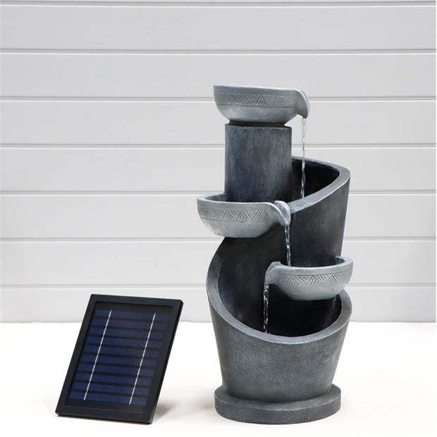 Grey - Streetwize - Solar Water Feature with Battery Backup - Tiered Slate-Effect Cascade