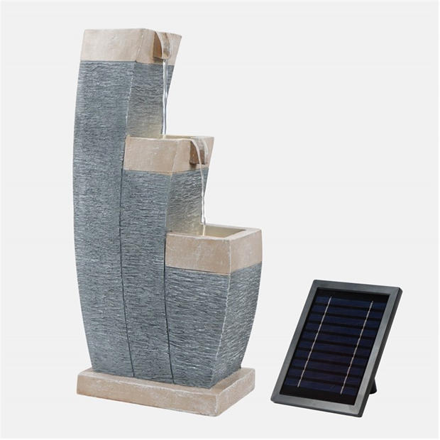 Grey - Streetwize - Solar Water Feature with Battery Backup - Three-Tier Fountain