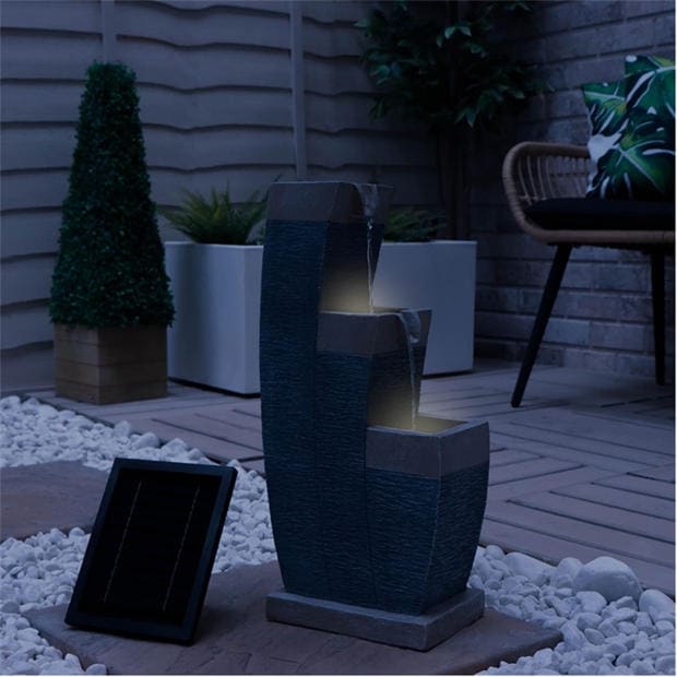 Grey - Streetwize - Solar Water Feature with Battery Backup - Three-Tier Fountain