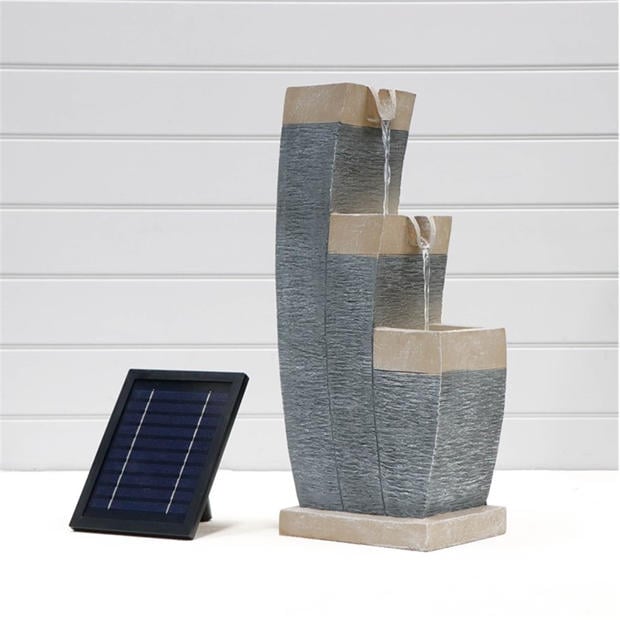 Grey - Streetwize - Solar Water Feature with Battery Backup - Three-Tier Fountain