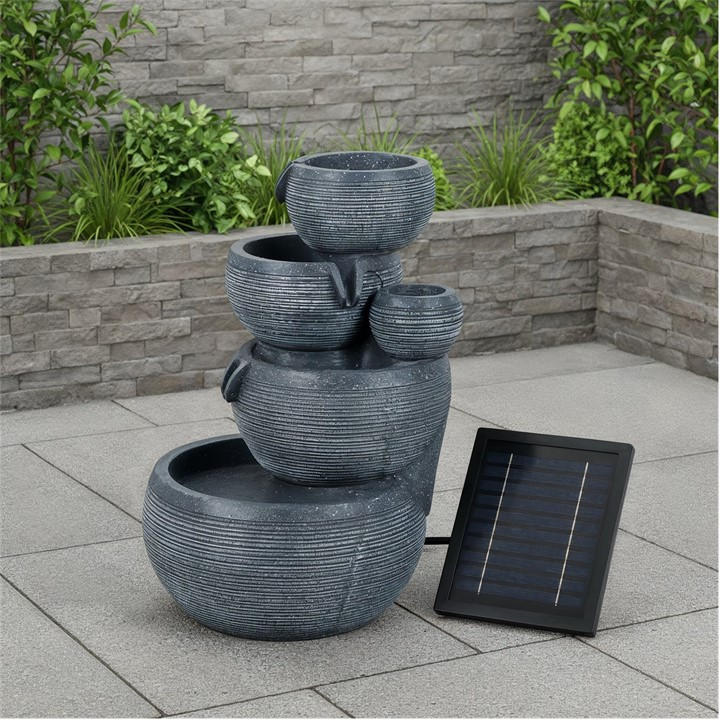 Streetwize  Grey Solar Water Feature With Battery Backup - Natural Cascade, Sports Direct