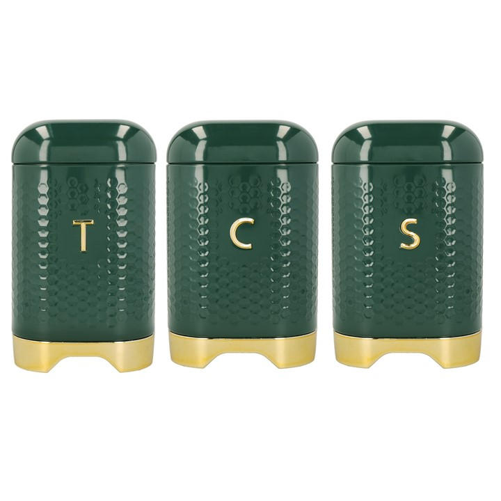 Kitchencraft Unisex Green Textured Geometric Tea Coffee Sugar Canisters Set - Image 6