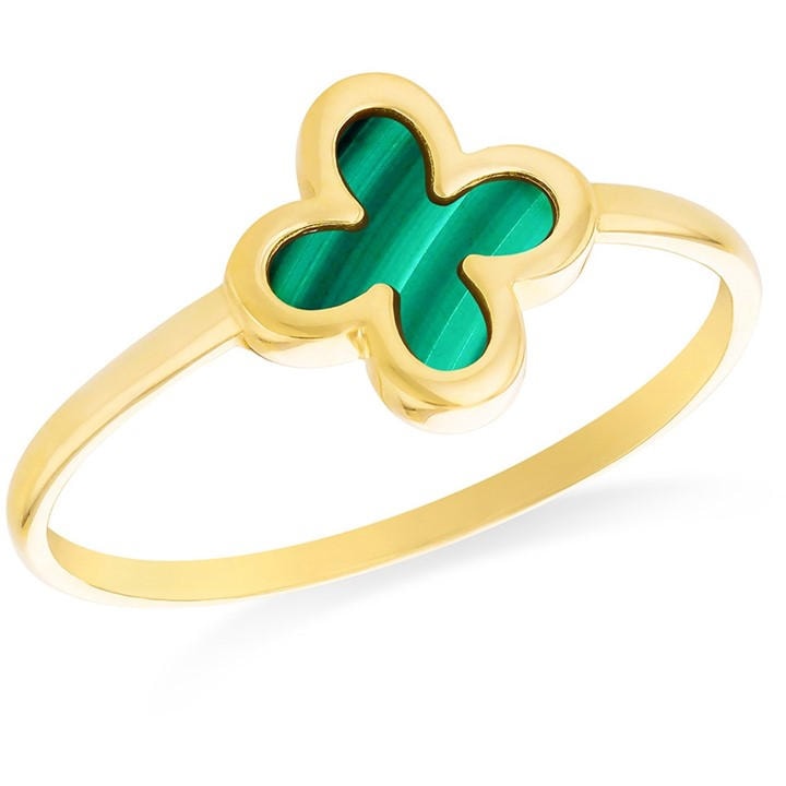 Be You Women's Gold 9Ct Clover Malachite Ring in Size L, Sports Direct