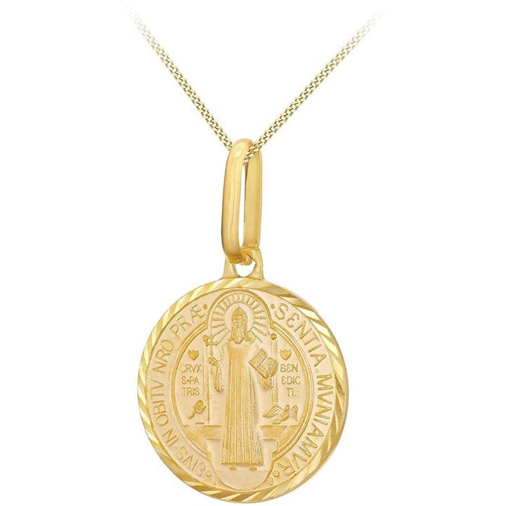 Be You  Gold 9Ct Round St Benedict Medal Necklace, Sports Direct