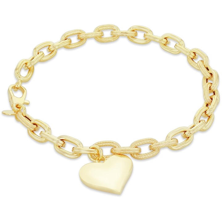 Be You Women's Gold 9Ct Textured Oval Bracelet With Heart Charm in Size 7.5in, Sports Direct