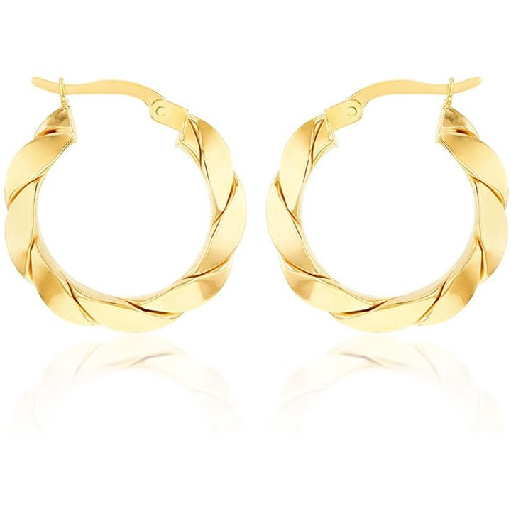 Be You Women's Gold 9Ct Twisted Creole Earring, Sports Direct