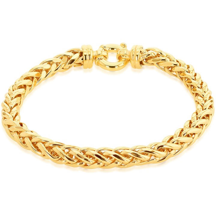 Be You Women's Gold 9Ct Large Square Spiga Bracelet in Size 8in, Sports Direct