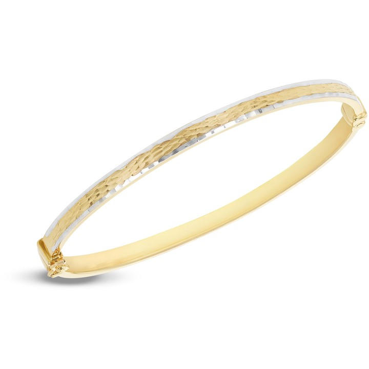 Be You Women's Yellow And White Gold 9Ct Gold Diamond Cut Bangle, Sports Direct