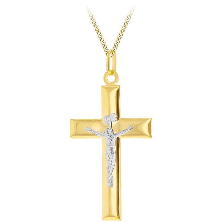 Be You  Yellow And White Gold 9Ct Gold Large Crucifix Necklace, Sports Direct