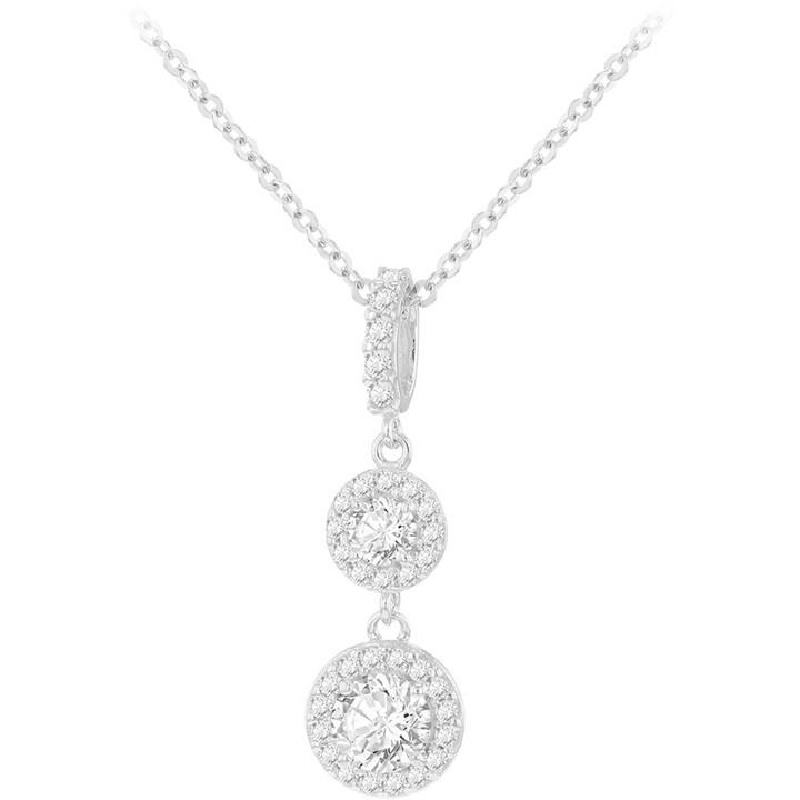 Be You Women's White 9Ct Gold Double Cz Drop Halo Necklace in Size 17-18in, Sports Direct