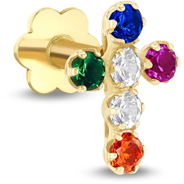 Be You Women's Gold 9Ct  Coloured Cz Cross Labret Stud, Sports Direct