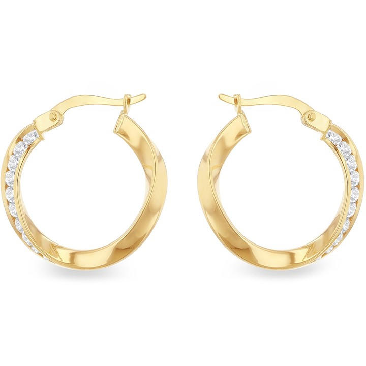 Be You Women's Gold 9Ct Twist Cz Creole Earrings, Sports Direct