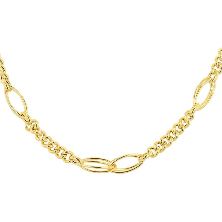 Be You Women's Gold 9Ct Fancy Curb Double Oval Link Necklace, Sports Direct