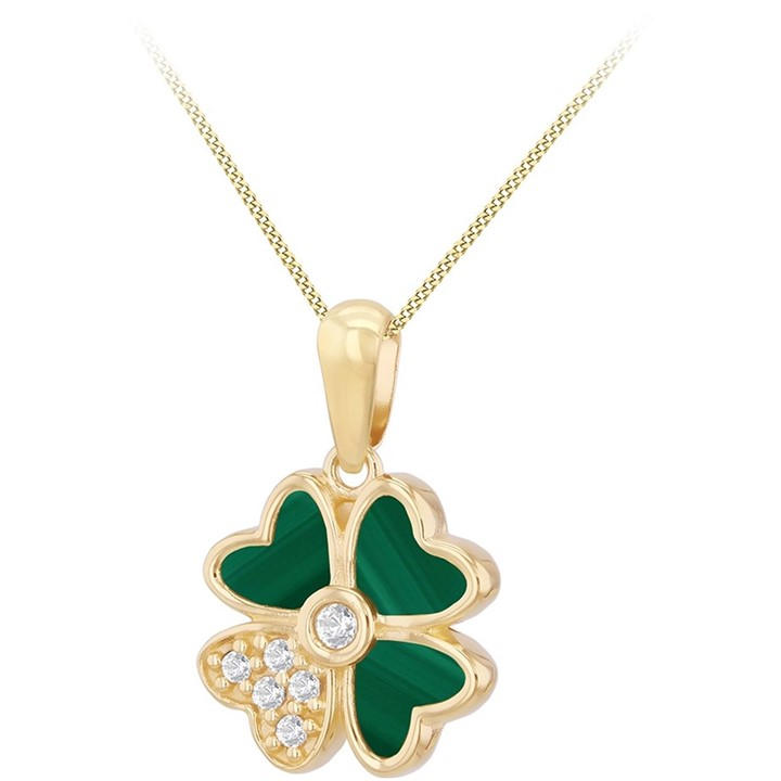 Be You Women's Gold 9Ct Synthetic Malachite Cz Flower Necklace, Sports Direct