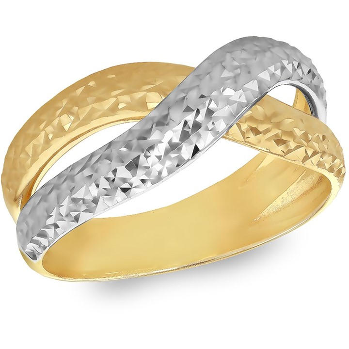 Be You Women's Yellow And White Gold 9Ct Gold Diamond Cut Crossover Ring in Size M, Sports Direct