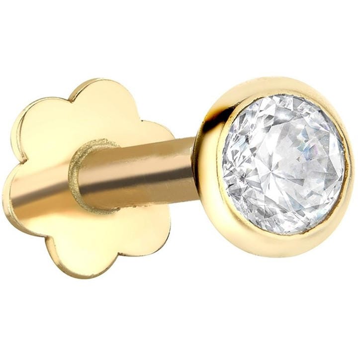 Be You Women's Gold 9Ct Cz Rubover Round Labret Stud, Sports Direct