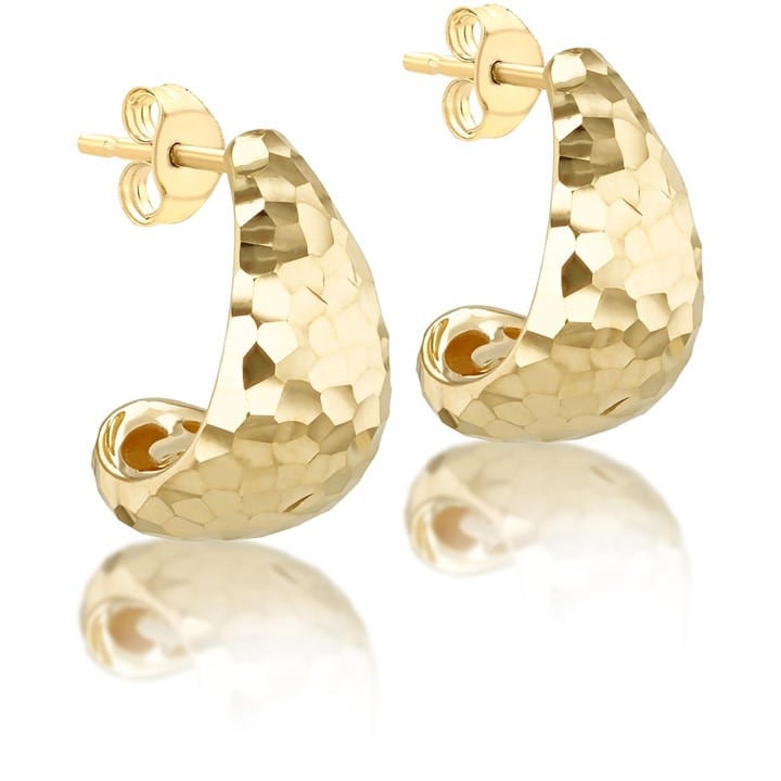 Be You Women's Gold 9Ct Diamond Cut J-Shape Stud Earrings, Sports Direct