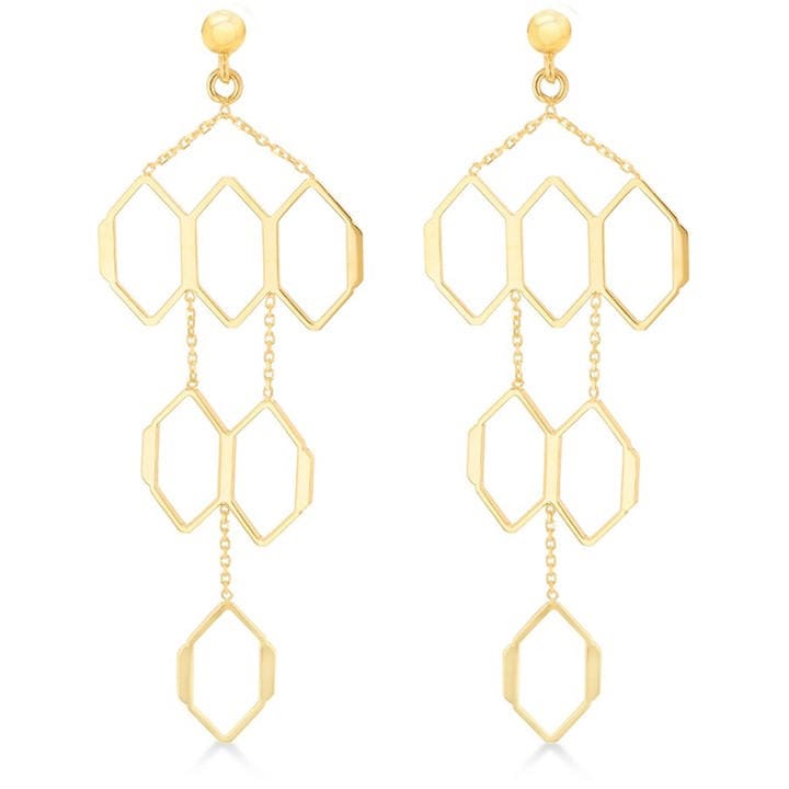 Be You Women's Gold 9Ct Honeycomb Drop Stud Earrings, Sports Direct