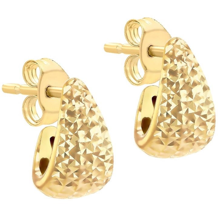 Be You Women's Gold 9Ct Diamond Cut Wide J-Shape Stud Earrings, Sports Direct