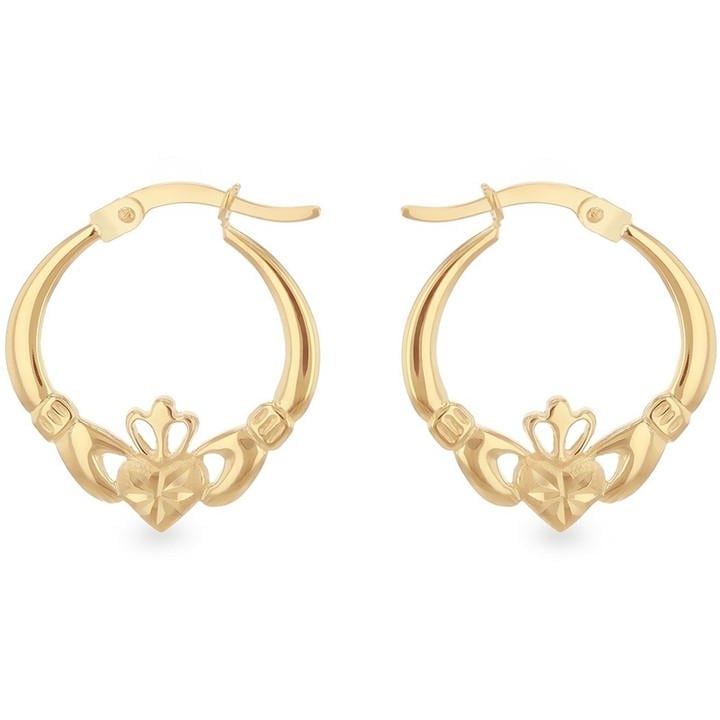 Be You Women's Gold 9Ct Diamond Cut Claddagh Creole Earring, Sports Direct