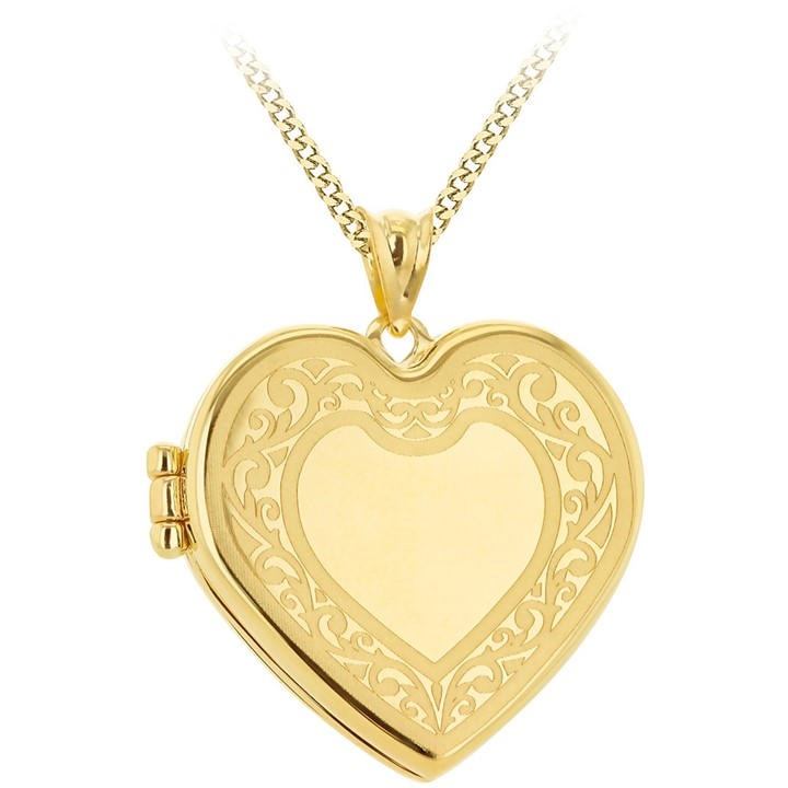 Be You Women's Gold 9Ct 2 Heart Frame Engraved Locket Necklace, Sports Direct