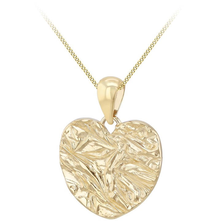 Be You Women's Gold 9Ct Textured Heart Necklace, Sports Direct