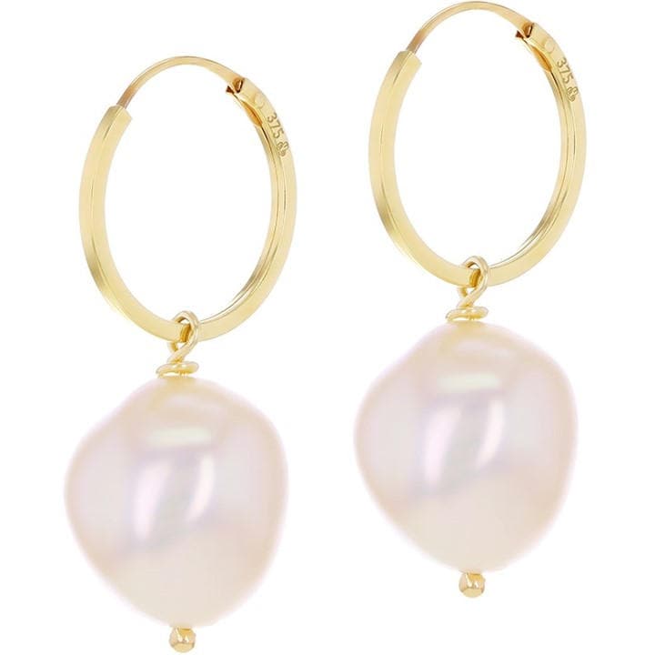 Be You Women's Gold 9Ct Hoop With Baroque Pearl Drop Earrings, Sports Direct