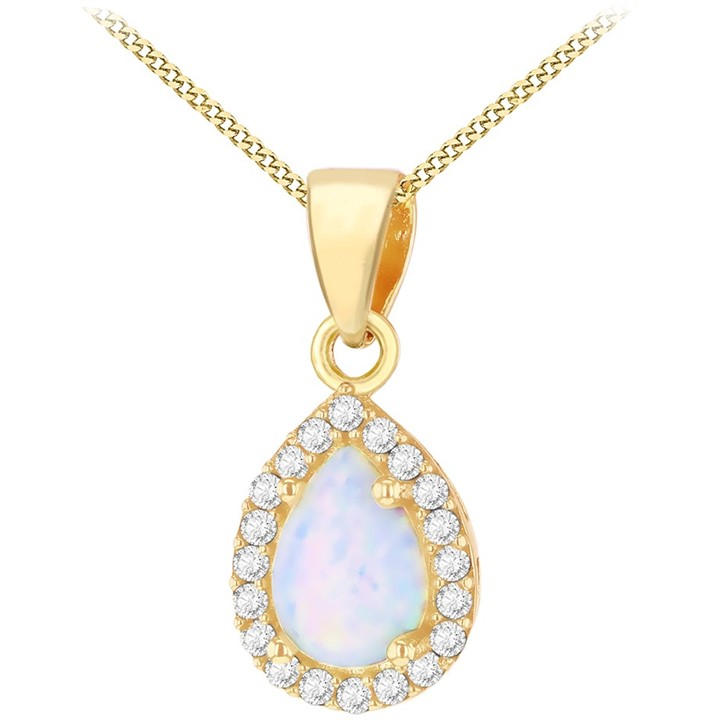 Be You Women's Gold 9Ct Teardrop Halo Opal With Cz Necklace, Sports Direct