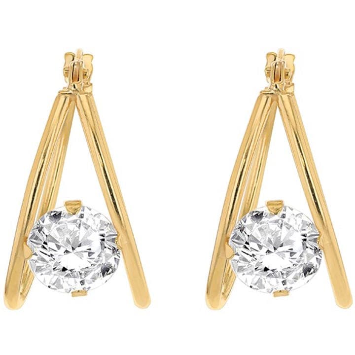 Be You Women's Gold 9Ct Double Hoop With Cz Earrings, Sports Direct