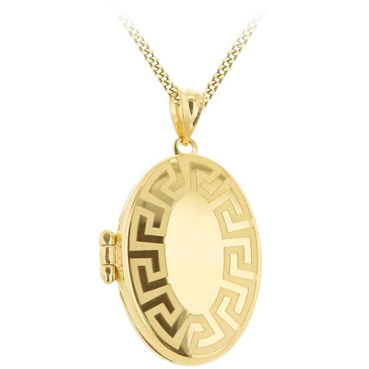 Be You Women's Gold 9Ct Oval Greek Engraved Locket Necklace, Sports Direct