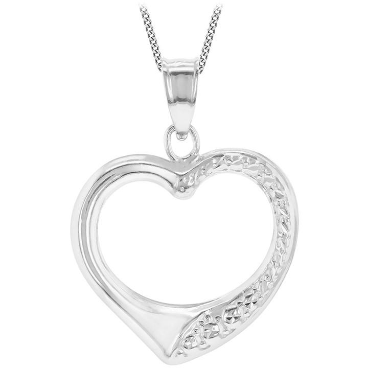 Be You Women's White 9Ct Gold Open Heart Half Patterned Necklace, Sports Direct