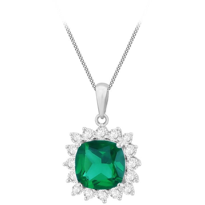 Be You Women's White 9Ct Gold Square Nano Emerald And Cz Necklace, Sports Direct