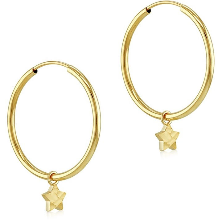 Be You Women's Gold 9Ct Plain Hoop With Star Drop Earrings, Sports Direct