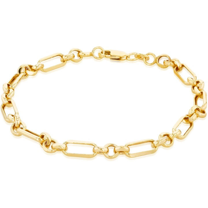 Be You Women's Gold 9Ct Figaro Belcher Bracelet in Size 7.5in, Sports Direct