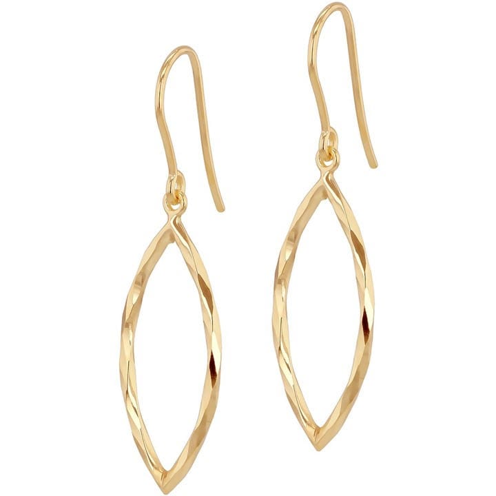 Be You Women's Gold 9Ct Diamond Cut Marquis Shape Creole Earrings, Sports Direct