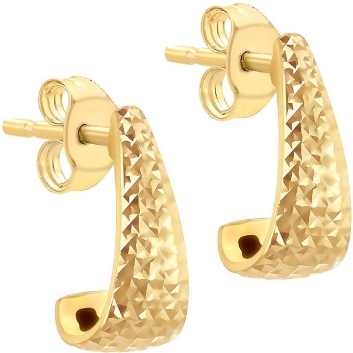Be You Women's Gold 9Ct Diamond Cut Tall J-Shape Stud Earrings, Sports Direct