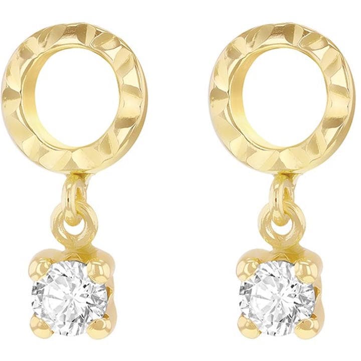 Be You Women's Gold 9Ct Diamond Cut Circle Cz Drop Stud Earrings, Sports Direct