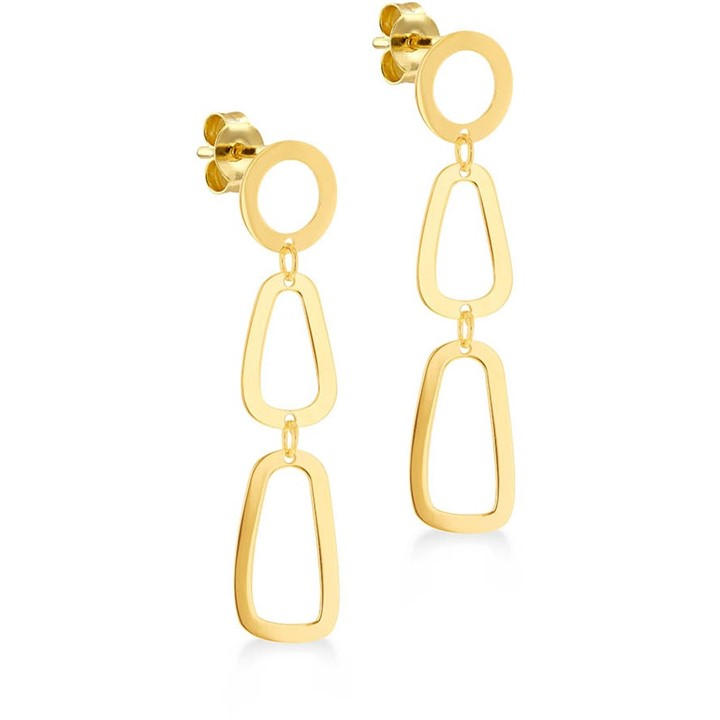 Be You Women's Gold 9Ct Eliptical Stud Drop Earrings, Sports Direct