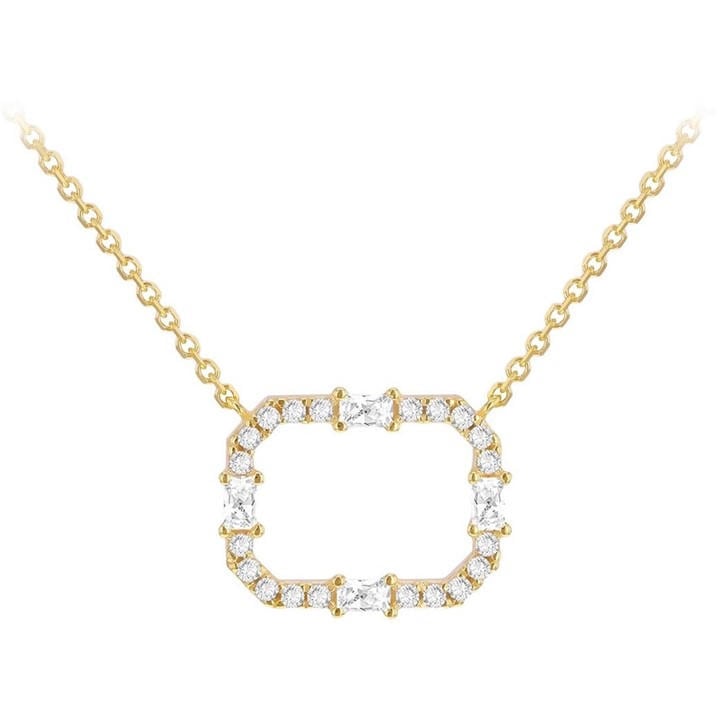 Be You Women's Gold 9Ct Rectangle Frame With Cz Necklace, Sports Direct