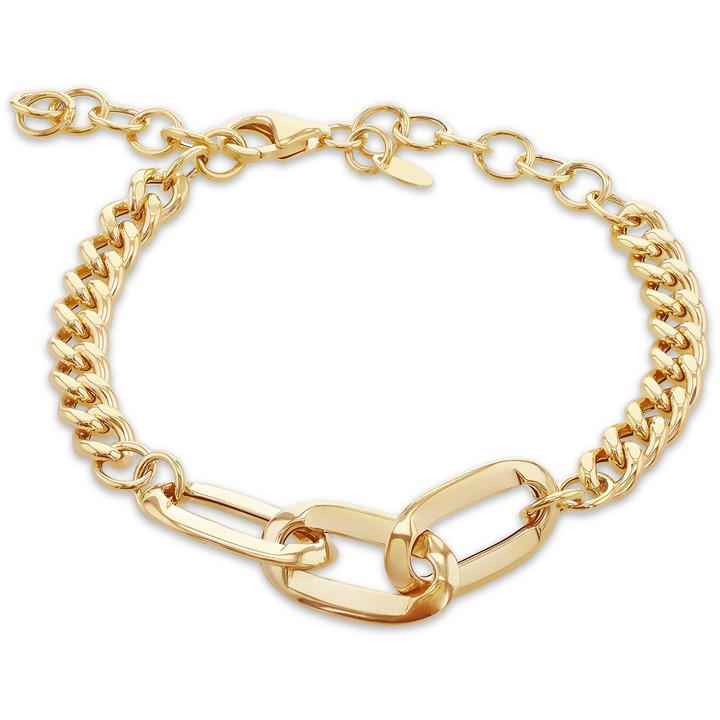 Be You Women's Gold 9Ct Curb Link Station Bracelet in Size 7.5in, Sports Direct