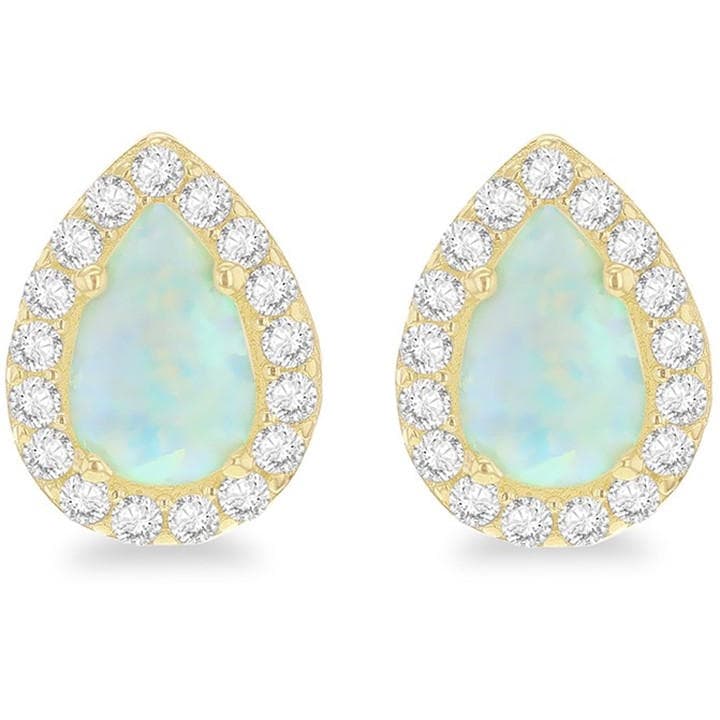 Be You Women's Gold 9Ct Teardrop Halo Opal With Cz Stud Earrings