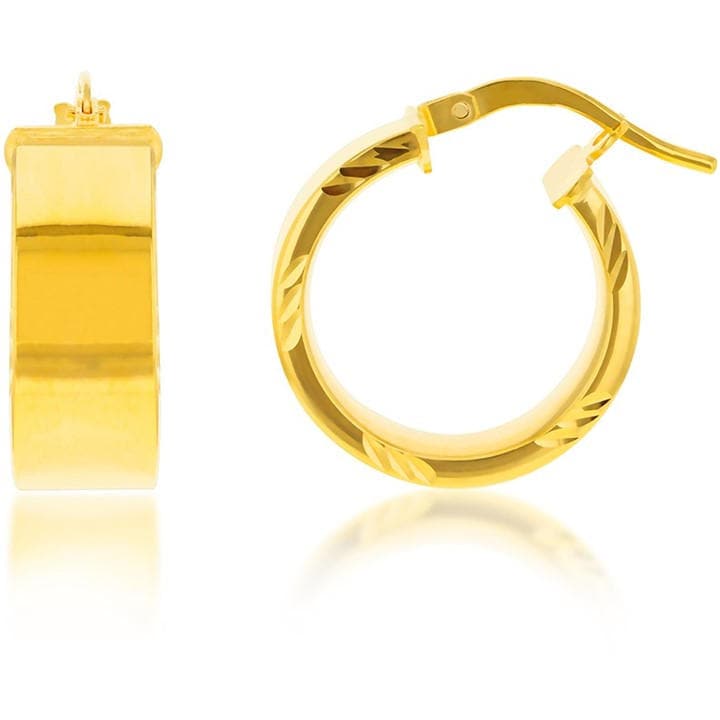 Be You Women's Gold 9Ct Diamond Cut Edge Hoop Earrings, Sports Direct