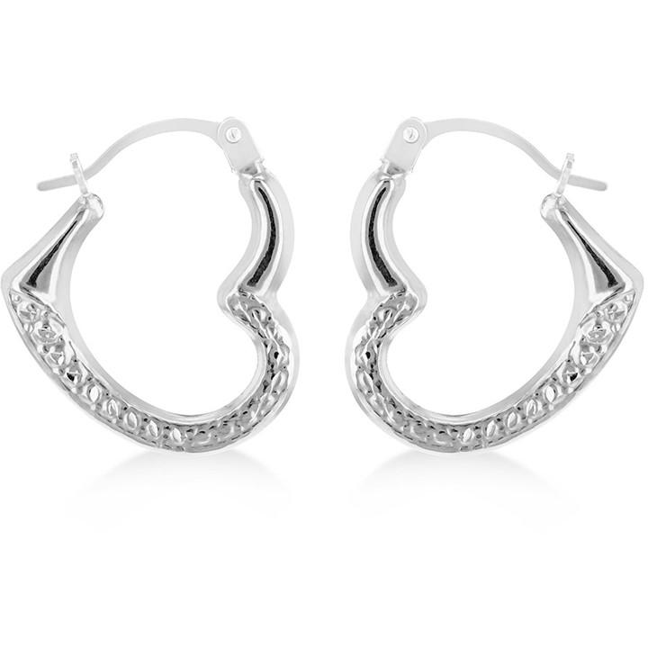 Be You Women's White 9Ct Gold Open Heart Half Patterned Creole Earrings, Sports Direct