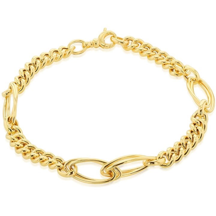 Be You Women's Gold 9Ct Fancy Curb Double Oval Link Bracelet, Sports Direct