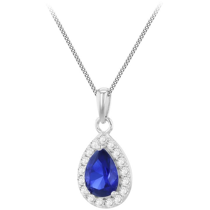 Be You Women's White 9Ct Gold Synthetic Sapphire Teardrop Cz Necklace, Sports Direct