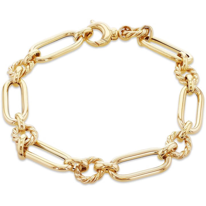 Be You Women's Gold 9Ct Figaro And Twisted Ring Bracelet in Size 7.5in, Sports Direct