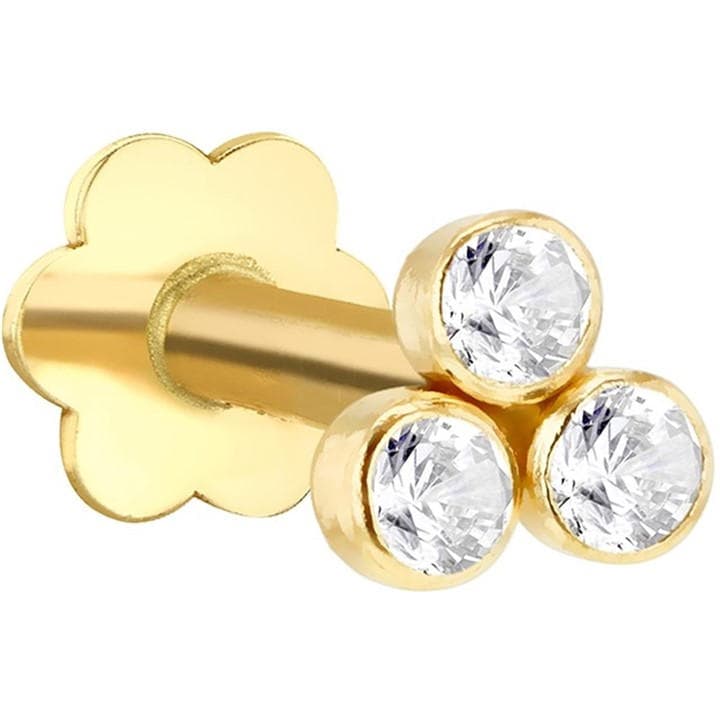 Be You Women's Gold 9Ct Trinity With Czs Labret Stud, Sports Direct