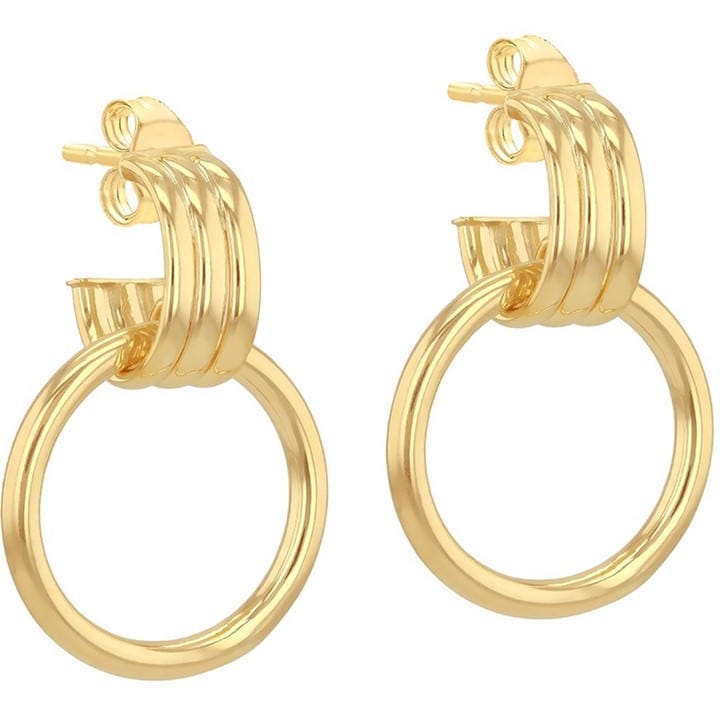 Be You Women's Gold 9Ct Triple Tube Circle Drop Stud Earrings, Sports Direct